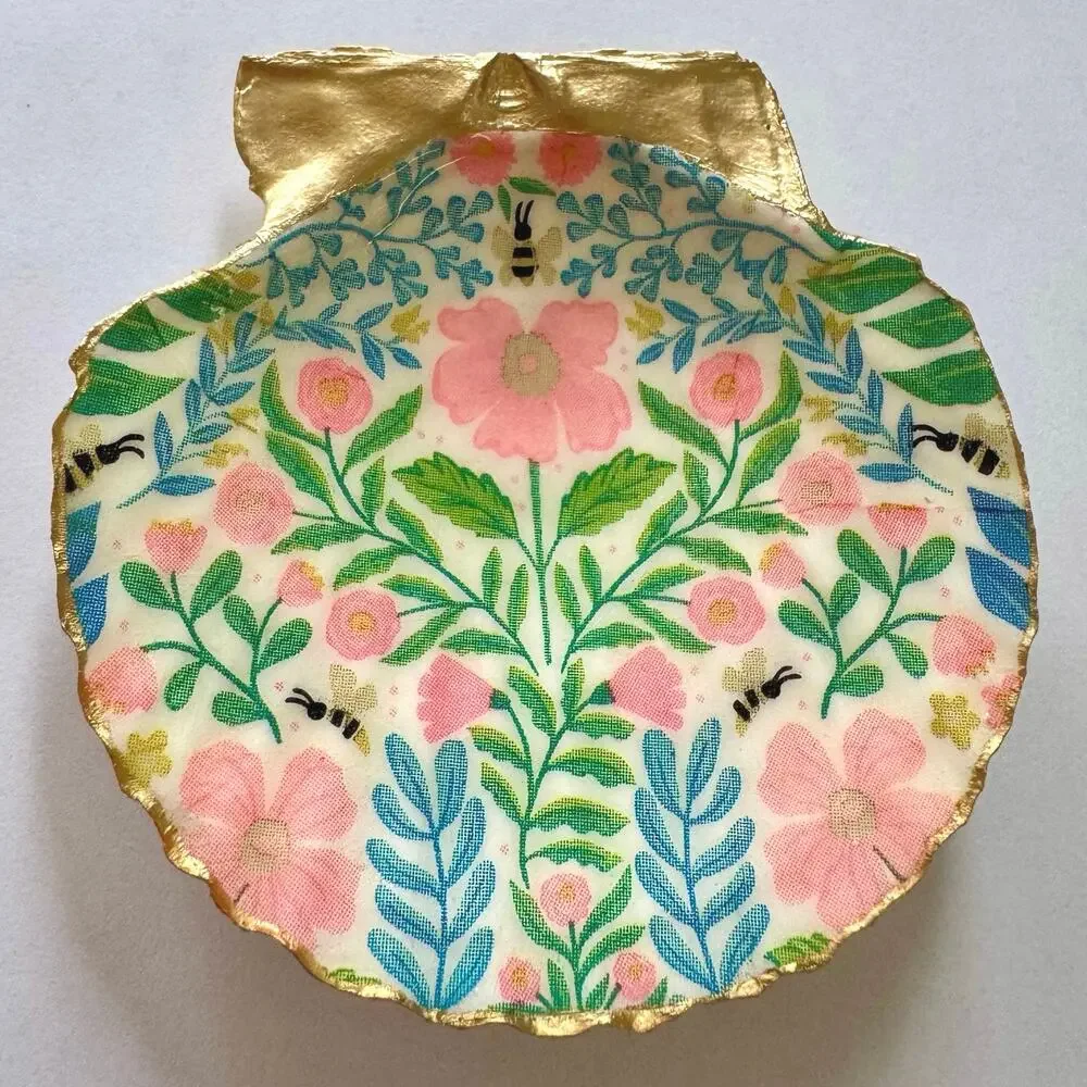 Floral Garden Seashell Jewelry Trinket Dish